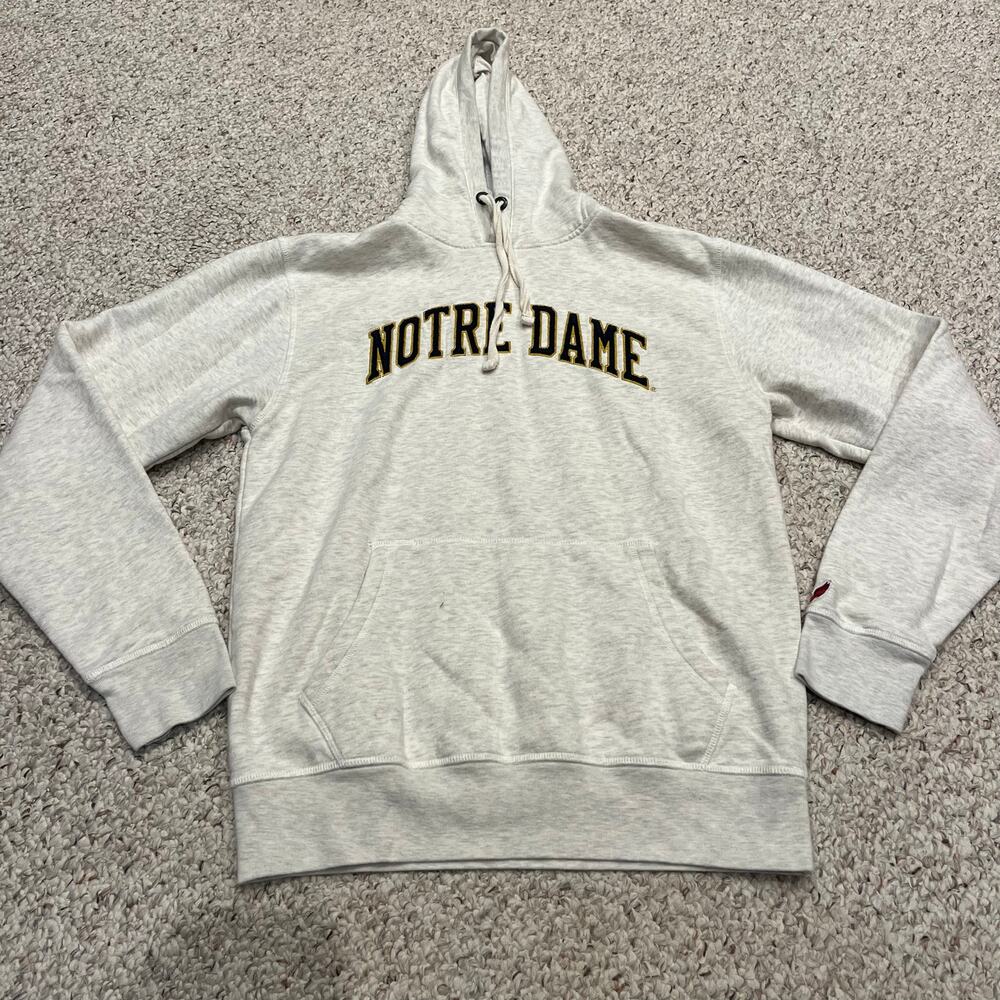 League Notre Dame Embroidered Hoodie Sweatshirt Sz M Oatmeal Heather Men's